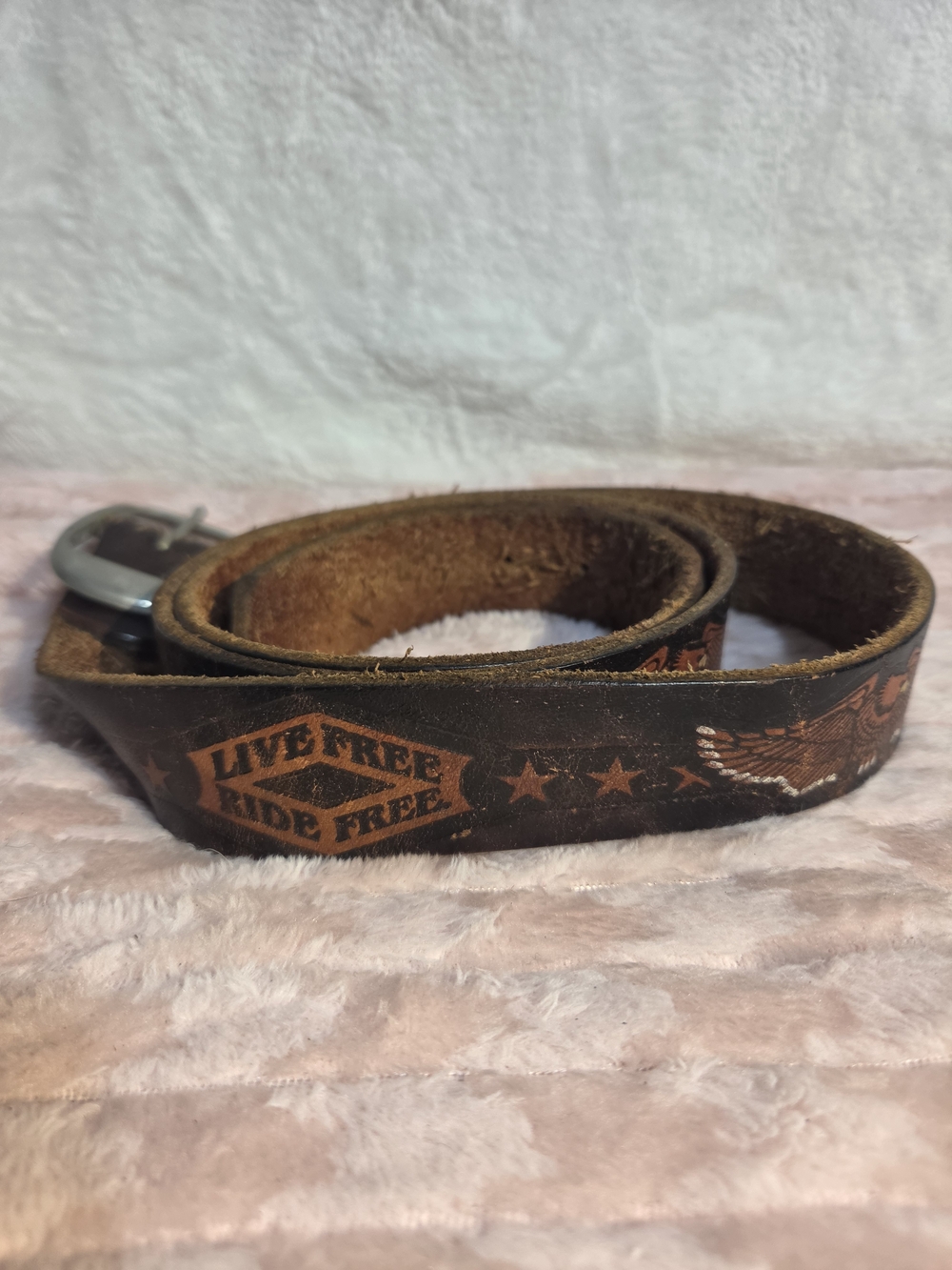 Men's Brown Leather 'Live Free Ride Free' Engraved Belt